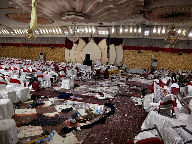 Inside of a wedding hall in Kabul, Afghanistan, is seen Wednesday, Nov. 21, 2018, a day after a suicide attack. A suicide bomber was able to sneak into the wedding hall where hundreds of Muslim religious scholars and clerics had gathered to mark the birthday of the Prophet Muhammad. (AP …