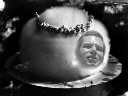 (INSET: Rep. Eric Swalwell) FILE - In this July 25, 1946 file photo, a huge mushroom cloud rises above Bikini atoll in the Marshall Islands following an atomic test blast, part of the U.S. military's "Operation Crossroads." Bikini Atoll in the Marshall Islands remains contaminated by radiation, part of a …