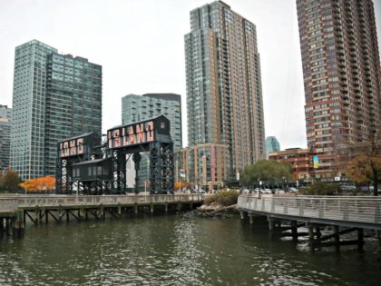 A former dock facility is shown with old transfer bridges, with "Long Island" painted in large letters at Gantry State Park in the Long Island City section of Queens, N.Y., Tuesday Nov. 13, 2018, in New York. Amazon announced Tuesday it has selected the Queens neighborhood as one of two …
