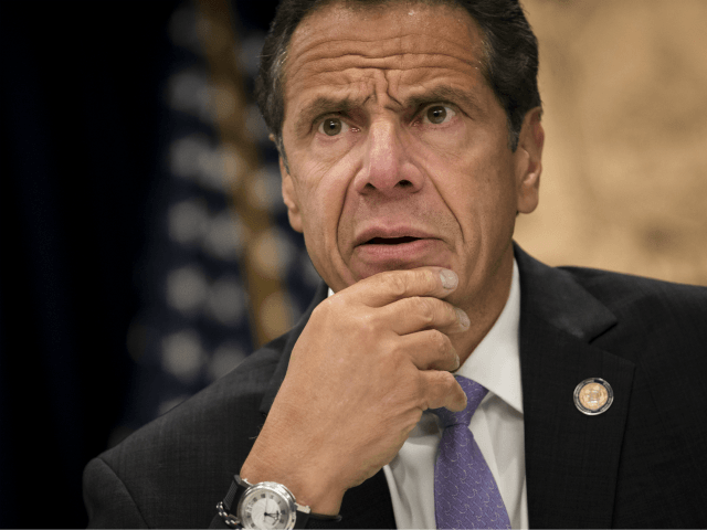 New York Governor Andrew Cuomo speaks during a press conference at his Midtown Manhattan o