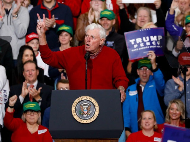 Former Indiana University basketball coach Bobby Knight speaks at a campaign rally on Nove