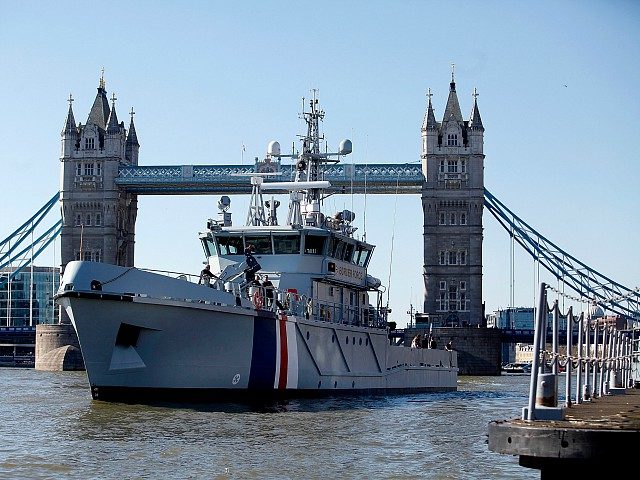 LONDON, ENGLAND - MARCH 16: The new Border Force cutter HMC Protector prepares to dock in
