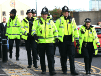 British Police NEWCASTLE UPON TYNE, ENGLAND - NOVEMBER 21 : Police officers on patrol outside St James' Park ahead of the Barclays Premier League match between Newcastle United FC and Leicester City FC at St James' Park on November 21, 2015 in Newcastle Upon Tyne, England. (Photo by Mark Runnacles/Getty Images)