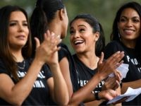 EvaLongoriaNelson1 KISSIMMEE, FLORIDA - NOVEMBER 04: Eva Longoria, Zoe Saldaña, Gina Rodriguez and Rosario Dawson on stage during a campaign event attended by Senator Bill Nelson, at the 65th Infantry Veterans Park on November 4, 2018 in Kissimmee Florida. Mr. Nelson is facing off against Republican Florida Governor Rick Scott for …