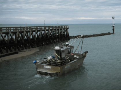 A fishing boat leaves the port of Grandcamp-Maisy on the Normandy coast, north-western France on October 31, 2018. (Photo by JOEL SAGET / AFP) (Photo credit should read JOEL SAGET/AFP/Getty Images)