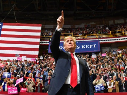 TOPSHOT - US President Donald Trump arrives for a "Make America Great Again" campaign rally at McKenzie Arena, in Chattanooga, Tennessee on November 4, 2018. (Photo by Nicholas Kamm / AFP) (Photo credit should read NICHOLAS KAMM/AFP/Getty Images)