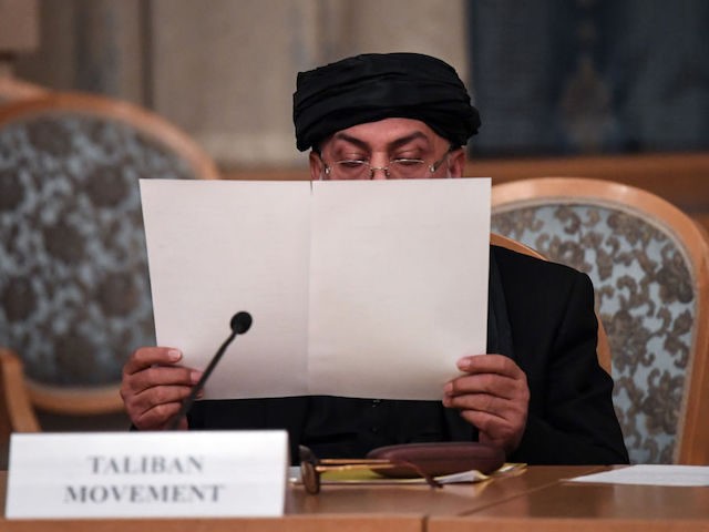 Representatives of the Taliban attend international talks on Afghanistan in Moscow on November 9, 2018. (Photo by Yuri KADOBNOV / AFP) (Photo credit should read YURI KADOBNOV/AFP/Getty Images)
