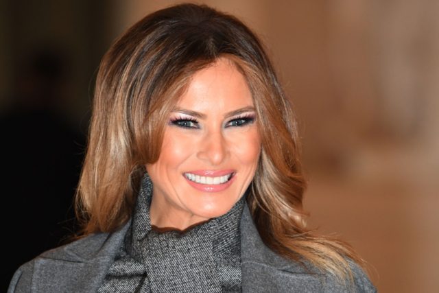 US First Lady Melania Trump arrives to take part in a spousal event at the Chateau de Vers