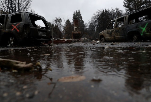 PARADISE, CA - NOVEMBER 22: Rain falls on a home destroyed by the Camp Fire on November 2