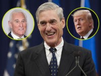 US-POLITICS-MUELLER-HOLDER (INSETS: Roger Stone, Donald Trump) Federal Bureau of Investigation (FBI) Director Robert Mueller laughs during a farewell ceremony in his honor at the Department of Justice on August 1, 2013. Mueller is retiring from the FBI after 12-years in the post. AFP PHOTO / Saul LOEB (Photo credit should read …