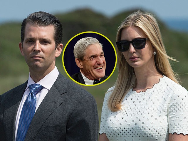 (INSET: Robert Mueller) The children of presumptive Republican presidential nominee Donald Trump, Ivanka Trump (R), Donald Trump Jr. (C) and Eric Trump, listen as thir father delivers a speech at the official opening of his Trump Turnberry hotel and golf resort in Turnberry, Scotland on June 24, 2016 Donald Trump …