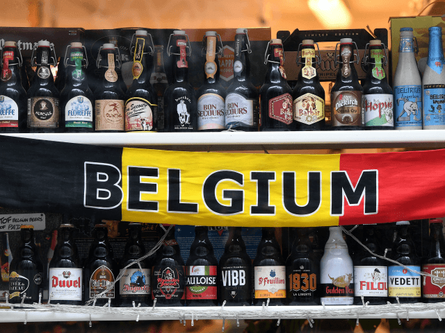 Belgian beers are displayed in a shop window in Brussels on February 8, 2018 (Photo by Emmanuel DUNAND / AFP) (Photo credit should read EMMANUEL DUNAND/AFP/Getty Images)