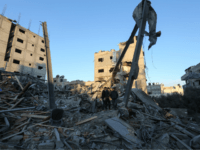 A picture taken early on November 13, 2018 shows the destroyed building which housed the Hamas-run television station Al-Aqsa TV in Gaza City after being targeted by an Israeli air strike the night before. - An Israeli air strike destroyed Hamas's Al-Aqsa TV building in the Gaza Strip late on …