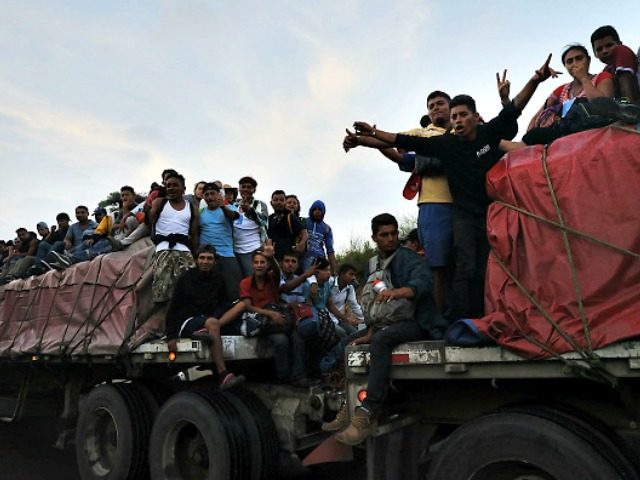 MATIAS ROMERO, MEXICO - NOVEMBER 02: Members of the Central American migrant caravan move