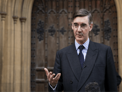 LONDON, ENGLAND - NOVEMBER 15: Jacob Rees-Mogg speaks to the media after submitting a letter of no confidence in Prime Minister Teresa May, outside the Palace of Westminster on November 15, 2018 in London, England. Cabinet Ministers Dominic Raab, the Brexit Secretary, and Esther McVey, Work and Pensions Secretary resigned …