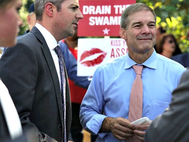 WASHINGTON, DC - SEPTEMBER 26: U.S. Rep. Jim Jordan (R-OH) (R) during a rally hosted by Fr