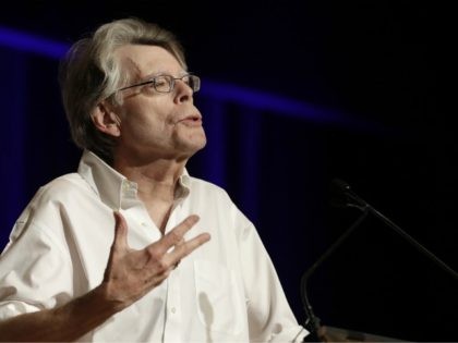 Author Stephen King speaks at Book Expo America, Thursday, June 1, 2017, in New York. King and his son, Owen, have co-written a novel, Sleeping Beauties, to be published in September. (AP Photo/Mark Lennihan)