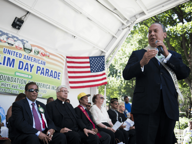 Rabbi Marc Schneider speaks during the during the 32nd Annual Muslim Day Parade Sunday, Se