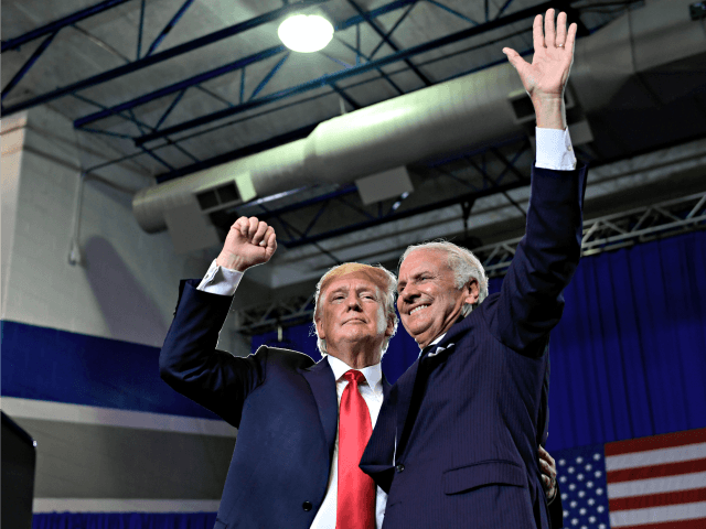 President Donald Trump speaks during a rally at Airport High School in West Columbia, S.C., Monday, June 25, 2018, for Republican Gov. Henry McMaster, right.