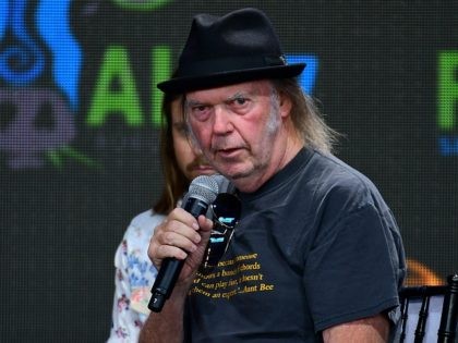 PITTSBURGH, PA - SEPTEMBER 16: Neil Young answers questions during 2017 Farm Aid on September 16, 2017 in Burgettstown, Pennsylvania. (Photo by Matt Kincaid/Getty Images)