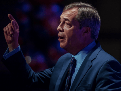 BOURNEMOUTH, ENGLAND - OCTOBER 15: MEP and former leader of the UK Independence Party (UKIP) Nigel Farage speaks at the 'Leave Means Rally' at the Bournemouth International Centre on October 15, 2018 in Bournemouth, England. Leave Means Leave is a pro-Brexit campaign, holding a series of rallies and events across …