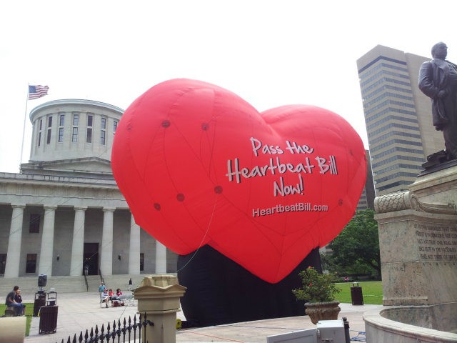 This photo taken June 5, 2012, outside the statehouse in Columbus, Ohio, shows a large balloon in support of the Heartbeat Bill. An Ohio bill that would have imposed the most stringent restriction on abortions in the nation met its end Tuesday. Senators don't plan to vote on the so-called …