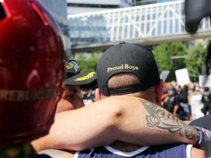 A man wearing a hat from the Proud Boys