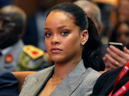 Barbadian singer Rihanna attends the conference 'GPE Financing Conference, an Investment in the Future' organised by the Global Partnership for Education in Dakar on February 2, 2018, as part of Macron's visit to Senegal. The French and Senegalese presidents are co-hosting a conference organised by the Global Partnership for Education, …