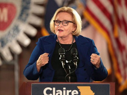 BRIDGETON, MO - OCTOBER 31: Senator Claire McCaskill speaks to supporters at a 'get out the vote' rally she held with former Vice President Joe Biden on October 31, 2018 in Bridgeton, Missouri. McCaskill is in a tight race with her Republican challenger Missouri Attorney General Josh Hawley. (Photo by …