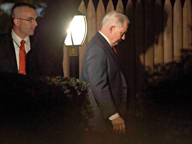 Jeff Sessions returns to his home in Washington, Wednesday, Nov. 7, 2018. Sessions was pus