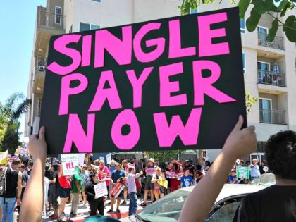 Nearly half of voters, 49 percent, say they support a single-payer health care system. In this photo, Californians protest in support of a single-payer system for their state.