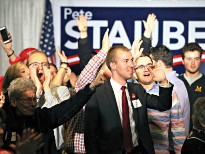 Supporters cheer after Pete Stauber, Republican candidate for Minnesota's 8th Congressional District, was named the projected winner during his party night Tuesday, Nov. 6, 2018, in Proctor, Minn.