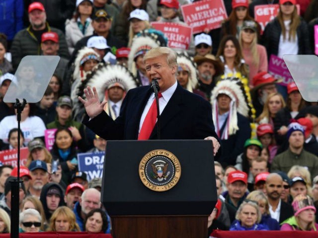 US President Donald Trump addresses a 'Make America Great Again' rally at Bozeman Yellowst