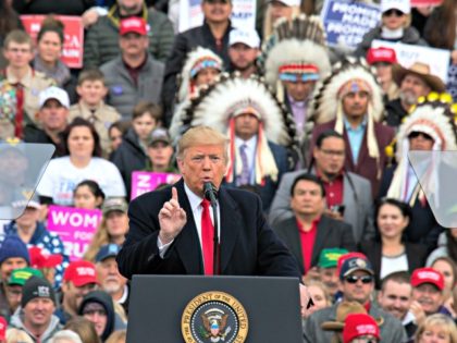 President Donald Trump speaks during a campaign rally at Bozeman Yellowstone International