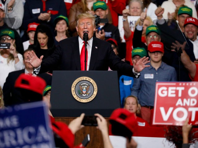 U.S. President Donald Trump speaks during a campaign rally on November 2, 2018 at Southpor
