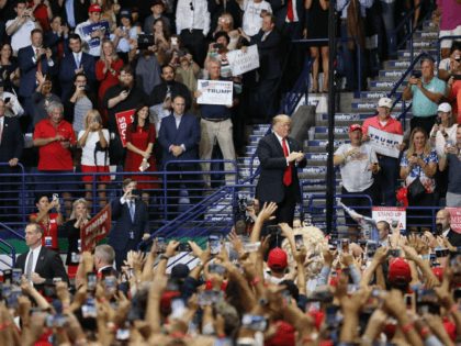 President Donald Trump attends a campaign rally in the Hertz Arena to help Republican candidates running in the upcoming election on October 31, 2018 in Estero, Florida. President Trump continues travelling across America to help get the vote out for Republican candidates running for office. (Photo by Joe Raedle/Getty Images)