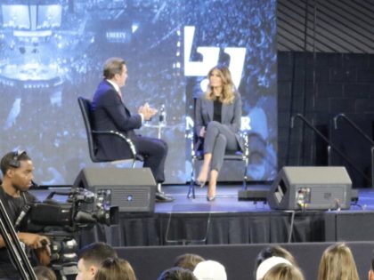 First Lady Melania Trump warns of the deceptive dangers of opioid abuse at Liberty University town hall event (Credit: Michelle Moons/Breitbart News)