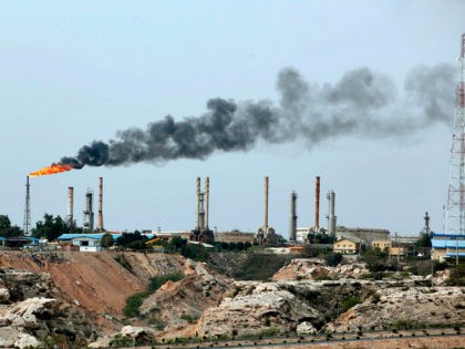 A picture taken on March 12, 2017, shows an oil facility in the Khark Island, on the shore