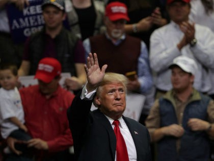 CHATTANOOGA, TENNESSEE - NOVEMBER 04: U.S. President Donald Trump waves during a campaign rally for Rep. Marsha Blackburn (R-TN) and other Tennessee Republican candidates at the McKenzie Arena November 4, 2018 in Chattanooga, Tennessee. Blackburn, who represents Tennessee's 7th Congressional district in the U.S. House, is running in a tight …