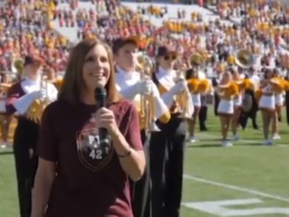 Republican Martha McSally sang the national anthem for Arizona State University’s homecoming football game Saturday night, as she’s locked in a tough run against the Democrat Kyrsten Sinema for the U.S. Senate.