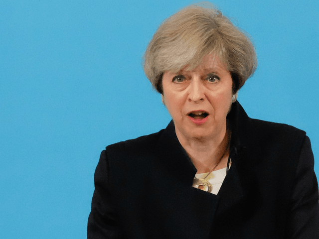 NORTH SHIELDS, ENGLAND - MAY 12: Prime Minister Theresa May speaks to party supporters as