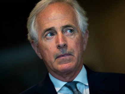 WASHINGTON, DC - OCTOBER 4: Sen. Bob Corker (R-TN) talks with reporters as he arrives at the Office of Senate Security, which houses a 'sensitive compartmented information facility,' or SCIF, where Senators are able to view the the FBI report about alleged sexual assaults by Supreme Court nominee Judge Brett …