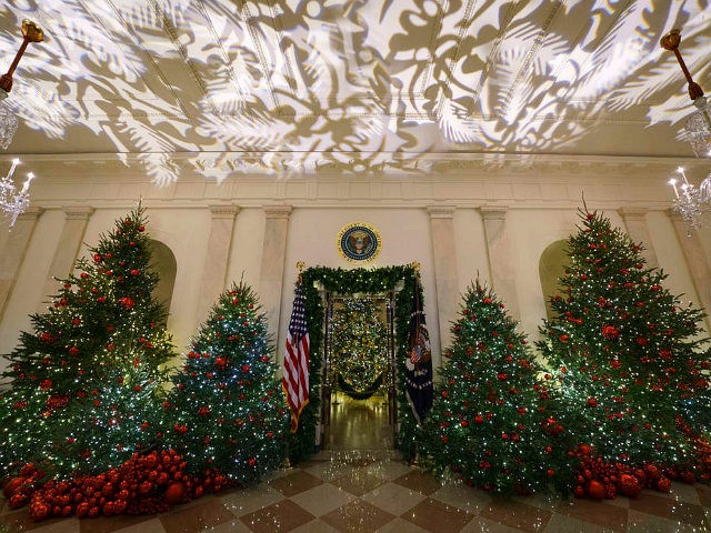 The Grand Foyer and Cross Hall leading into the Blue Room and the official White House Chr