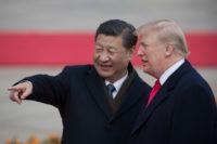 US President Donald Trump -- seen here with China's President Xi Jinping (L) in Beijing November 9, 2017 -- says he and Xi had "very good" talks on trade