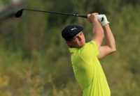 Bryson DeChambeau hits his tee shot at the 15th hole Saturday during a six-under 65 round to share the lead after three rounds of the US PGA Shriners for Children Open