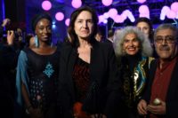 Carthage Film Festival's Jury President Deborah Young (C) arrives with members of the jury on November 3, 2018, for the opening of the 29th edition of the Carthage Film Festival in Tunis