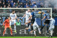 Atalanta's Gianluca Mancini (shirt number 23) scores his third goal in three games in his side's 4-1 victory over Inter Milan