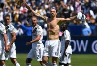 Sweden's Zlatan Ibrahimovic, shown celebrating a second-half goal last March in his Los Angeles Galaxy debut, in which he scored the 2018 MLS Goal of the Year awarded Tuesday
