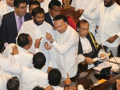 Punch-up in Sri Lankan parliament as thousands rally