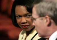 Former US Secretary of State Condoleezza Rice, left speaking to US national security adviser Stephen Hadley in 2005, is not being considered as a candidate for the vacant head coaching position of the Cleveland Browns, the NFL club's general manager said Sunday